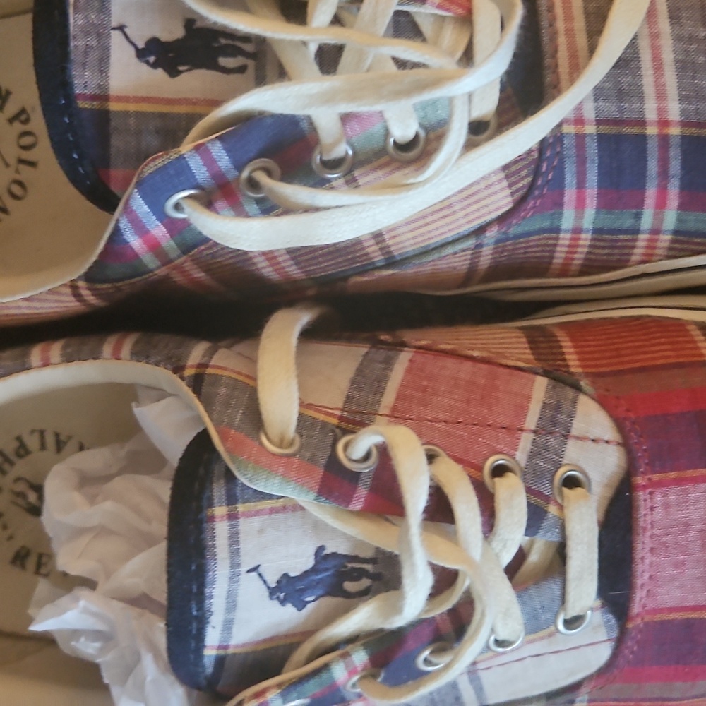 Ralph Lauren Polo Thorton III Madras Plaid Canvas Lace Up Shoes EUC, Classic - Picture 4 of 13